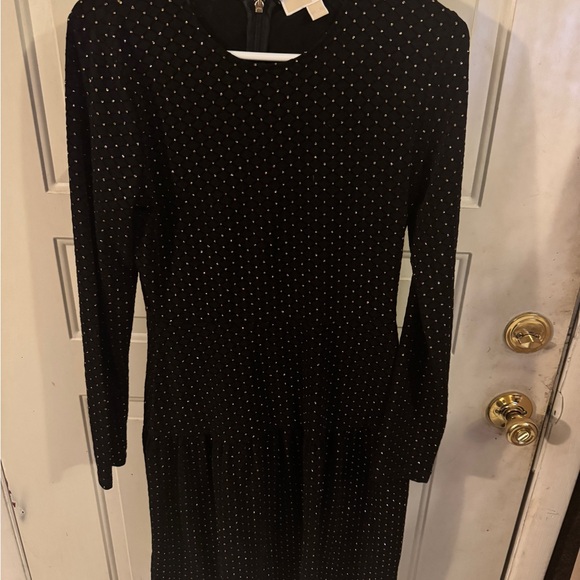 MICHAEL Michael Kors Black Midi Dress with White Pattern - Picture 1 of 2